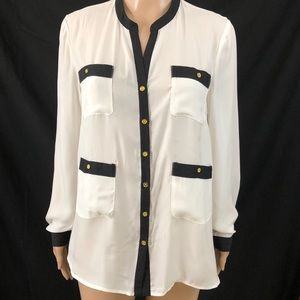 Central Park West Shirt Medium Cream Black Button
